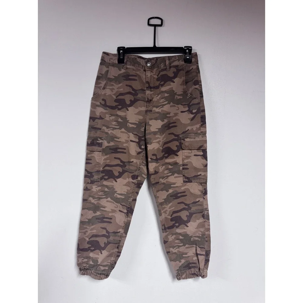 Zara Womens Camo Cargo Jogger Pants High Waisted Camouflage Green Brown Size 6 - Picture 1 of 8